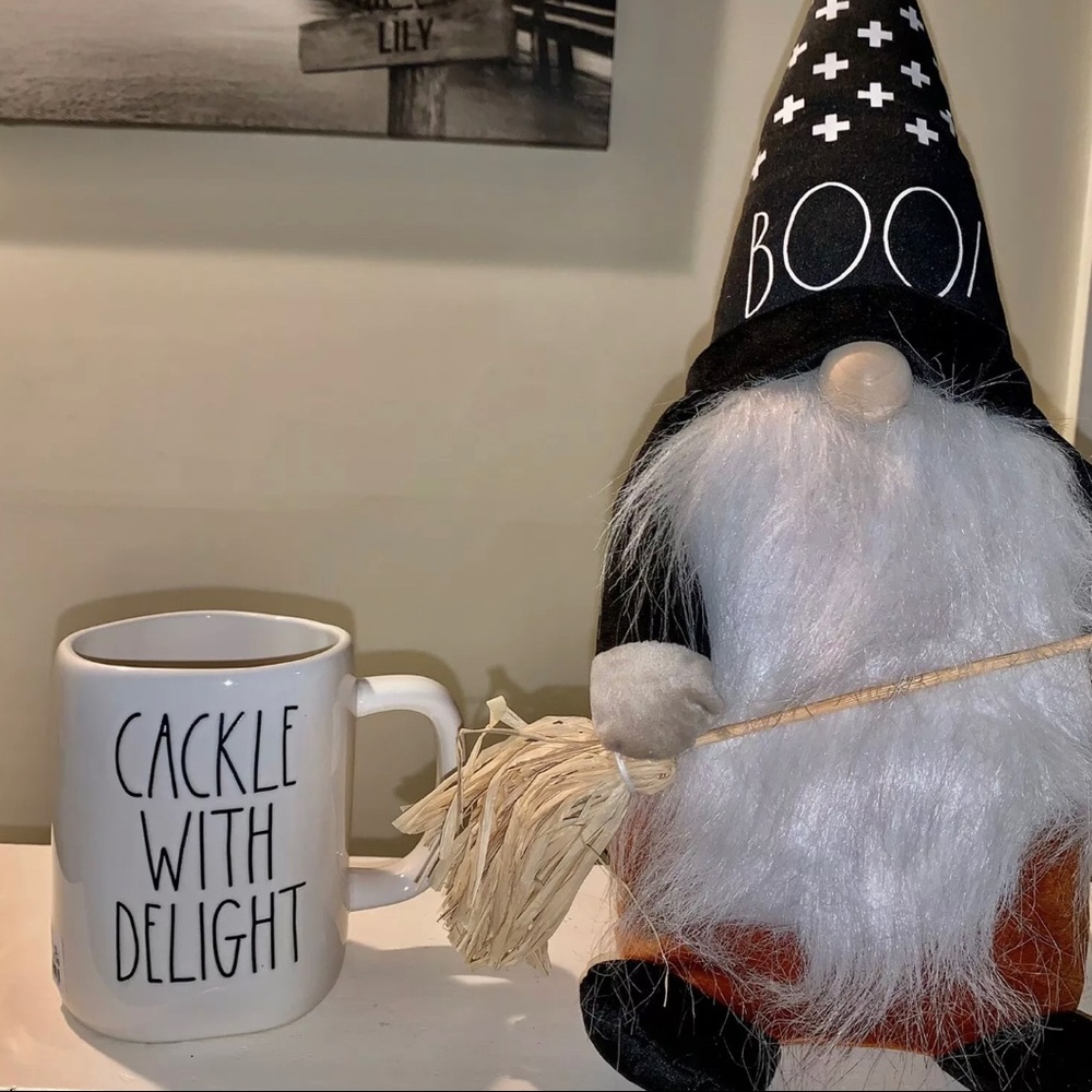 Rae Dunn “Cackle With Delight” Two Sided Mug Halloween Witch Hat Print